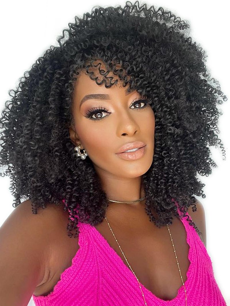 LADY MIRANDA Pure Color Afro kinky Curly Braiding Hair Extensions Jerry Curl Crochet Hair 3X Braid Hair Short Synthetic Hair Styles (Black) - Image 1